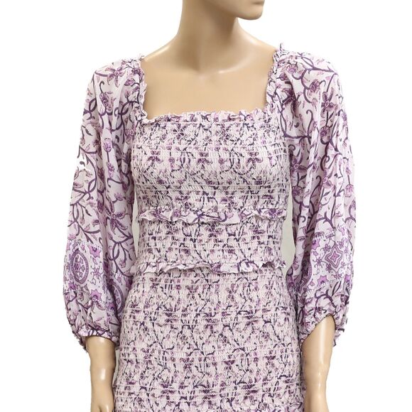 Saylor Anthropologie Wynnie Mini Dress Floral Printed Ruffle Smocked XS 282066 - Picture 3 of 6
